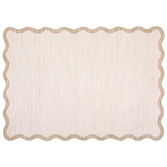 Scalloped Edge Solid Textured Area Rug Machine Washable Anti-Piling Foldable Carpet for Bedroom
