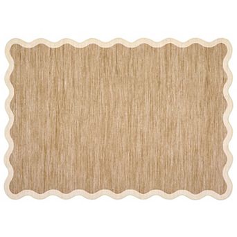 Scalloped Edge Solid Textured Area Rug Machine Washable Anti-Piling Foldable Carpet for Bedroom