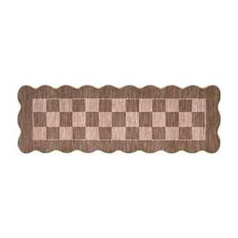 Scalloped Rugs for Living Room Washable Modern Checkered Rug Contemporary Floor Mats Accent Carpet