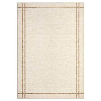 Double Line Border Machine Washable Area Rug Non-Slip Stain-Resistant Carpet for Bedroom Kitchen