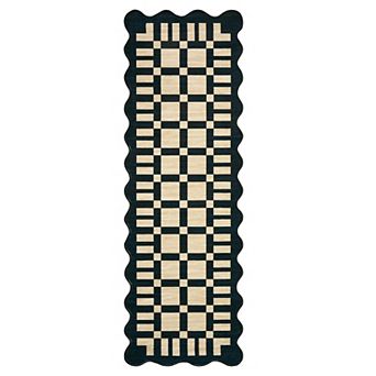 Wave Edge Checkered Geometric Machine Washable Area Rug Non-Slip Carpet for Bedroom Living Room