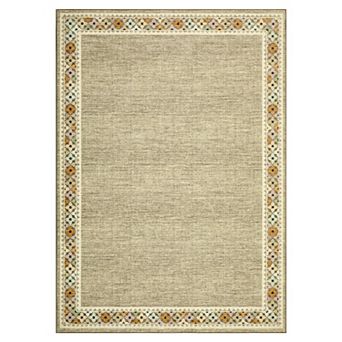 Diamond Border Machine Washable Area Rug Low-Pile Non-Slip Carpet for Bedroom Living Room Porch