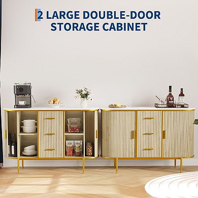 50" Modern Buffet Cabinet with Sliding Doors, Faux Marble Top, Adjustable Shelves