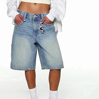 Hot High Waist Baggy Denim Jorts Cargo Knee Length Shorts