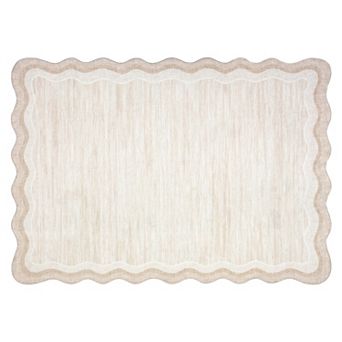 Wave Edge Solid Machine Washable Area Rug Minimalist Low-Pile Non-Slip Carpet for Bedroom Kitchen