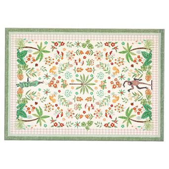 Jungle Animal Botanical Border Machine Washable Area Rug Non-Slip Carpet for Bedroom Living Room