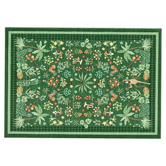 Jungle Animal Botanical Border Machine Washable Area Rug Non-Slip Carpet for Bedroom Living Room