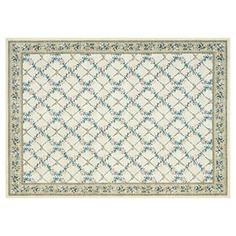 Vintage Floral Lattice Machine Washable Area Rug Low-Pile Non-Slip Ultra Thin Carpet for Bedroom