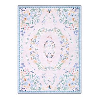 Vintage Floral Machine Washable Area Rug Low-Pile Non-Slip Carpet for Living Room Bedroom Porch