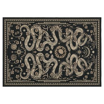 Mystic Snake Floral Machine Washable Area Rug Anti-Piling Foldable Non-Slip Carpet for Bedroom