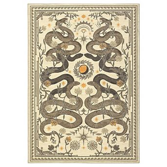 Mystic Snake Floral Machine Washable Area Rug Anti-Piling Foldable Non-Slip Carpet for Bedroom
