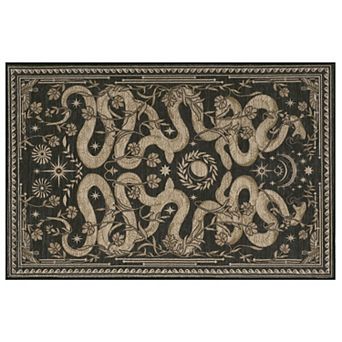 Mystic Snake Floral Machine Washable Area Rug Anti-Piling Foldable Non-Slip Carpet for Bedroom
