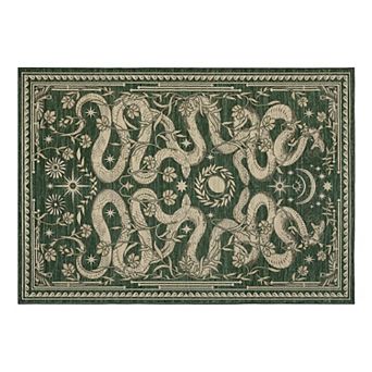 Mystic Snake Floral Machine Washable Area Rug Anti-Piling Foldable Non-Slip Carpet for Bedroom