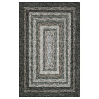 Geometric Border Woven Pattern Washable Area Rug Non-Slip Low-Pile Carpet for Bedroom Living Room