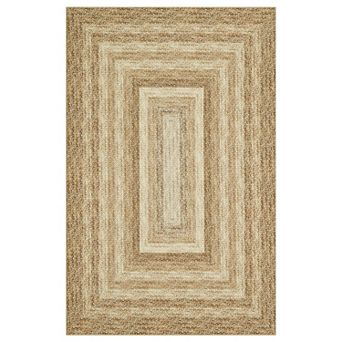 Geometric Border Woven Pattern Washable Area Rug Non-Slip Low-Pile Carpet for Bedroom Living Room