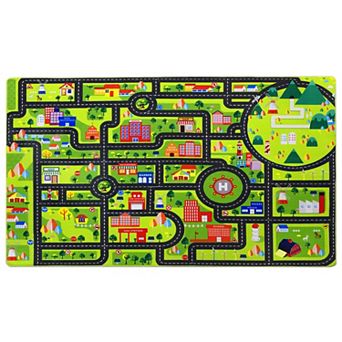 City Traffic Map Pattern Machine Washable Area Rug Non-Slip Interactive Play Design for Bedroom