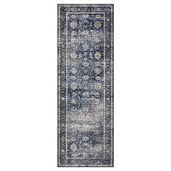 Distressed Vintage Floral Machine Washable Low-Pile Non-Slip Area Rug for Living Room Bedroom Porch