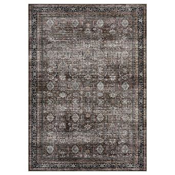 Distressed Vintage Floral Machine Washable Low-Pile Non-Slip Area Rug for Living Room Bedroom Porch