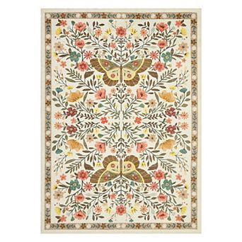 Vintage Butterfly Floral Machine Washable Low-Pile Non-Slip Soft Area Rug for Bedroom Living Room