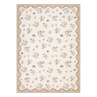 Fresh Floral Pattern Machine Washable Area Rug Stain & Wear Resistant Low-Pile Non-Slip Soft Carpet