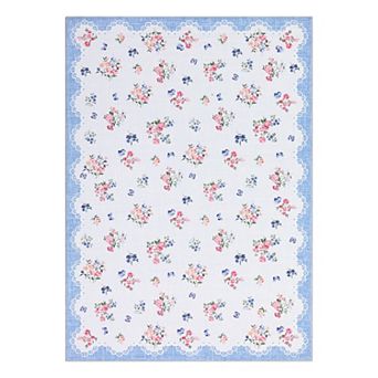 Fresh Floral Pattern Machine Washable Area Rug Stain & Wear Resistant Low-Pile Non-Slip Soft Carpet