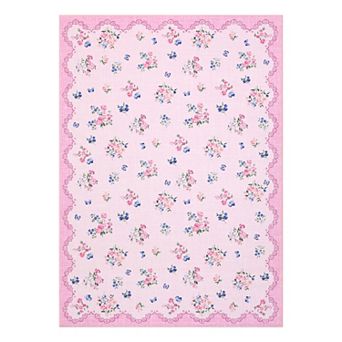 Fresh Floral Pattern Machine Washable Area Rug Stain & Wear Resistant Low-Pile Non-Slip Soft Carpet