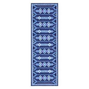 Geometric Pattern Machine Washable Area Rug Low-Pile Pet-Friendly Carpet for Bedroom Kitchen Porch