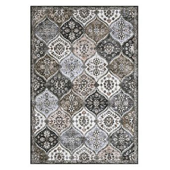 Vintage Floral Low-Pile Area Rug Machine Washable Stain-Resistant Carpet for Bedroom Living Room