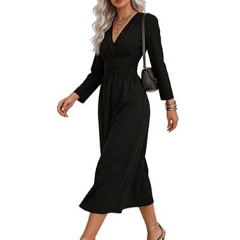 Women's Long Sleeve V Neck Elegant Maxi Dress Summer Wedding Guest Formal Long Dress