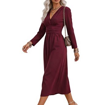 Women's Long Sleeve V Neck Elegant Maxi Dress Summer Wedding Guest Formal Long Dress