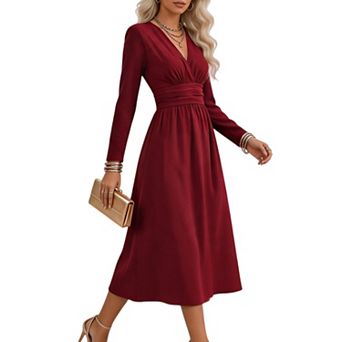 Women's Long Sleeve V Neck Elegant Maxi Dress Summer Wedding Guest Formal Long Dress