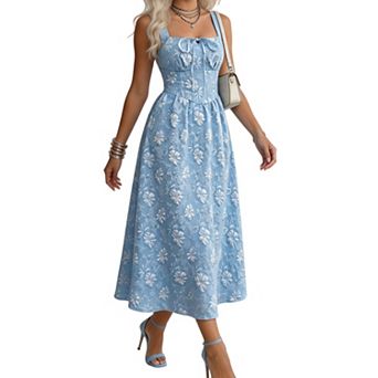 Women's Summer Sleeveless Square Neck Boho Flowy Maxi Sundress Wedding Guest Vacation Formal Dress