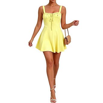 Women Summer Casual Square Neck Corset A Line Swing Mini Sundress Cute Graduation Party Short