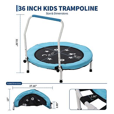 Trampoline Indoor, Trampoline Toddler with Foldable Legs & Adjustable Height Handlebar