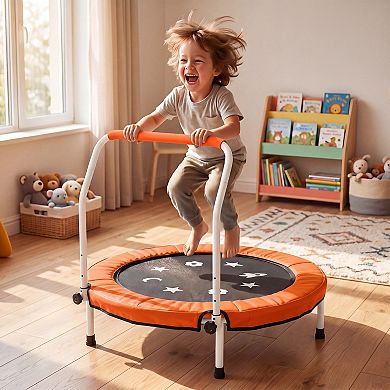 Trampoline Indoor, Trampoline Toddler with Foldable Legs & Adjustable Height Handlebar