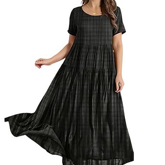 Women Casual Loose Bohemian Floral Short Sleeve Beach Swing Dress