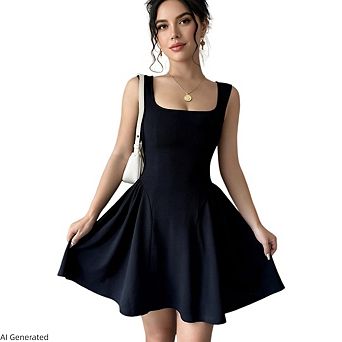 Women's Short Dress Sleeveless A-Line Solid Color Fitted Mini Dress