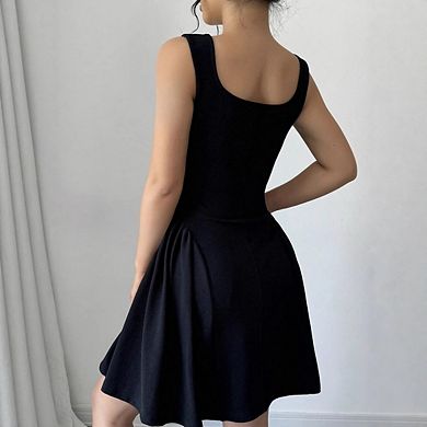 Women's Short Dress Sleeveless A-Line Solid Color Fitted Mini Dress