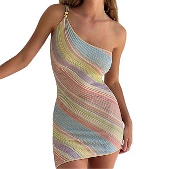 Women's Bodycon One Shoulder Going Out Short Cocktail Party Mini Dress