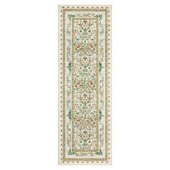 Vintage Floral Distressed Washable Area Rug Non-Slip Low-Pile Carpet for Bedroom Porch Living Room