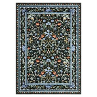Vintage Floral Distressed Washable Area Rug Non-Slip Low-Pile Carpet for Bedroom Porch Living Room