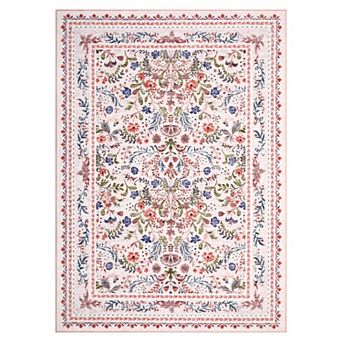 Vintage Floral Distressed Washable Area Rug Non-Slip Low-Pile Carpet for Bedroom Porch Living Room
