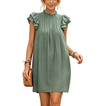 Women's Spring Summer Ruffle Sleeve Babydoll Flowy Mini Shift Dress Wedding Guest Casual Sundress