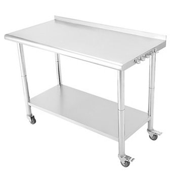 24x48 Inch Stainless Steel Prep Table Curved Edge with Wheels Undershelf