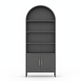 56.1 Inch Black Alloy Steel Arched Cabinet Multipurpose Storage Hutch with Doors
