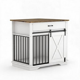 38 Inch White Wooden Dog Crate 2 in 1 Indoor Pet House Side End Table