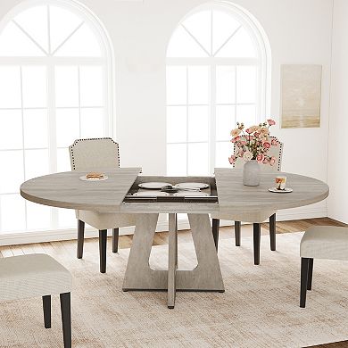 47"-63" Extendable Round Dining Table for 4-8(Table only), w/ Cross Pedestal Base, Circle Furniture