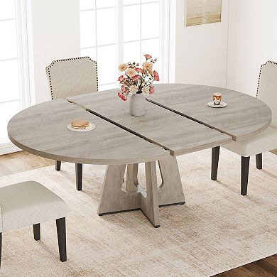 47"-63" Extendable Round Dining Table for 4-8(Table only), w/ Cross Pedestal Base, Circle Furniture
