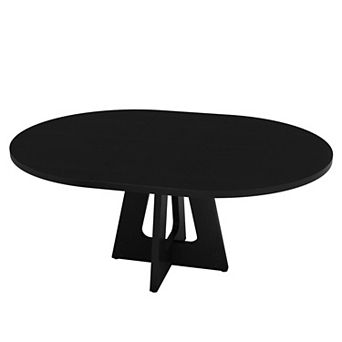 47"-63" Extendable Round Dining Table for 4-8(Table only), w/ Cross Pedestal Base, Circle Furniture