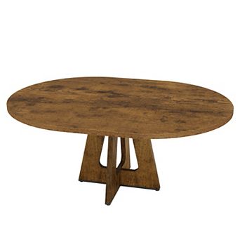 47"-63" Extendable Round Dining Table for 4-8(Table only), w/ Cross Pedestal Base, Circle Furniture